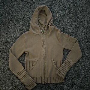 Y2K Tan Knit Cargo Zipper Sweater